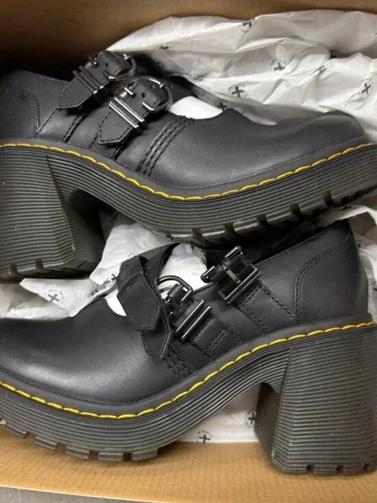 Dr. Martens Eviee Platform Leather Heeled Shoes NEW IN BOX 41 Size 9 Black - Picture 9 of 15
